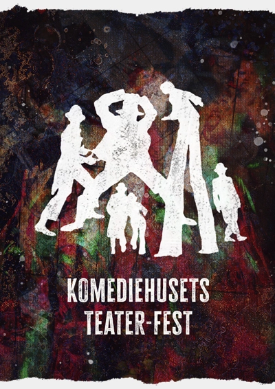 Teaterfolk i vektoriseret silhuet på abstrakt baggrund